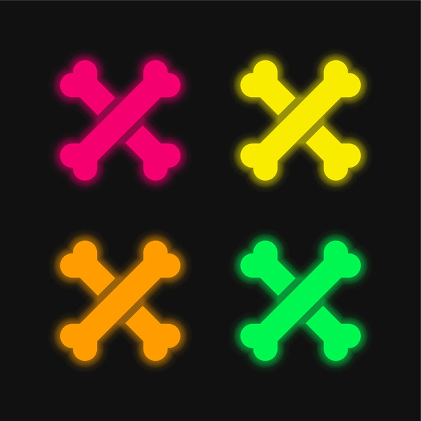 Knochen vier Farbe leuchtenden Neon-Vektor-Symbol - Vektor, Bild