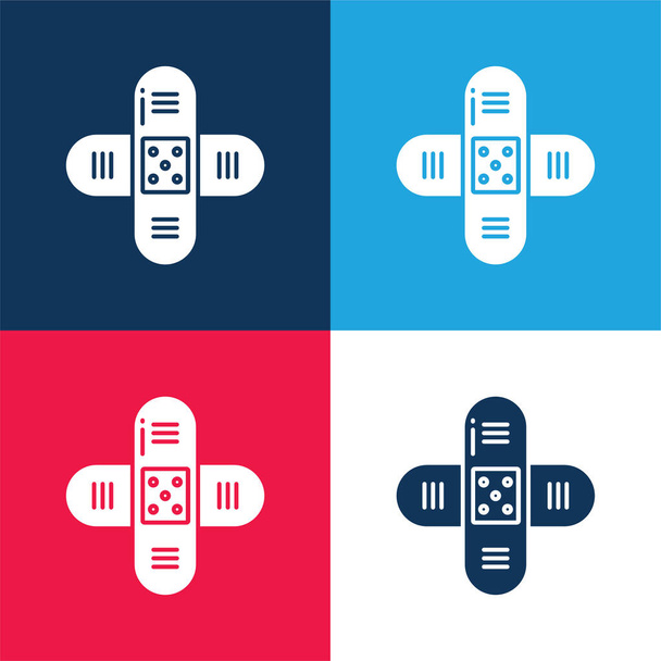 Bandage modrá a červená čtyři barvy minimální ikona nastavena - Vektor, obrázek