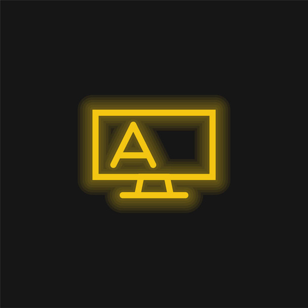 Tableau noir contour avec support et lettre Une icône jaune néon brillant - Vecteur, image