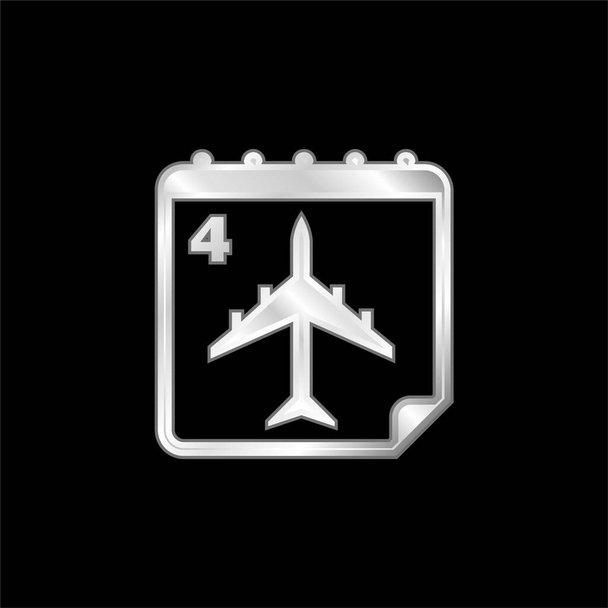 Repülőgép Utazás napja Oldal a szám 4 A naptár ezüst lemezelt fém ikon - Vektor, kép
