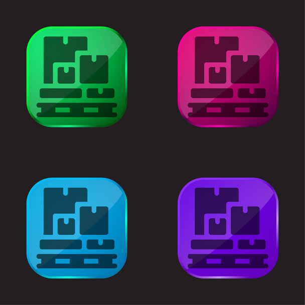 Scatole quattro colori icona pulsante di vetro - Vettoriali, immagini