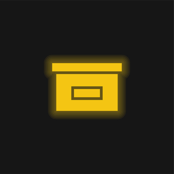 Black Box zur Aufbewahrung gelb leuchtendes Neon-Symbol - Vektor, Bild