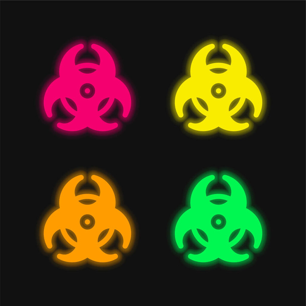 Biohazard vier Farben leuchtenden Neon-Vektor-Symbol - Vektor, Bild
