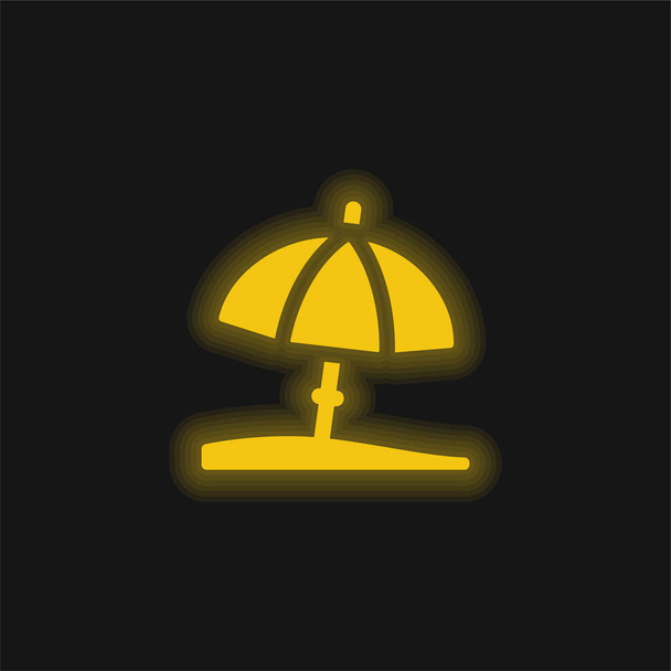 Strandparaplu geel gloeiend neon icoon - Vector, afbeelding