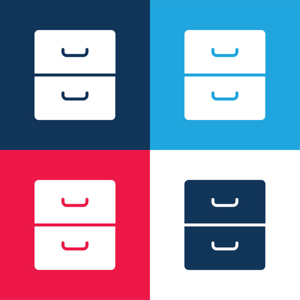 Archive blue and red four color minimal icon set - Vector, Image