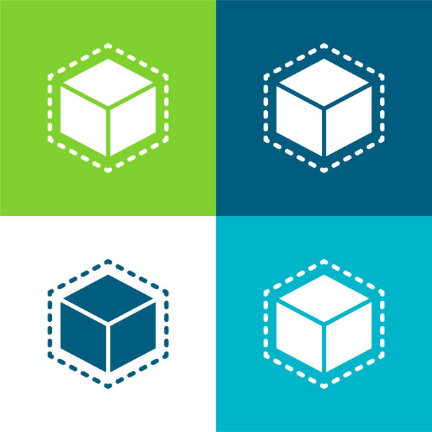 3d impresión cubo plano de cuatro colores mínimo icono conjunto - Vector, Imagen