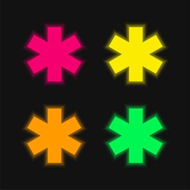 Asteriski neljä väriä hehkuva neon vektori kuvake - Vektori, kuva