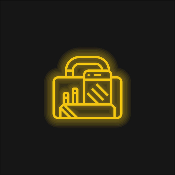Maletín amarillo brillante icono de neón - Vector, imagen