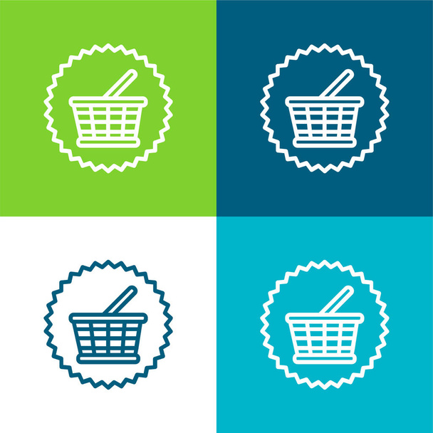Cesta Símbolo comercial Conjunto de ícones mínimos de quatro cores plano - Vetor, Imagem