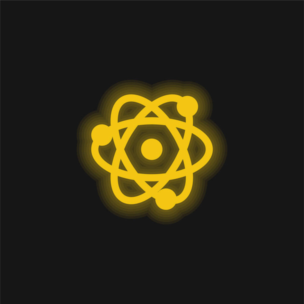 Atom geel gloeiende neon pictogram - Vector, afbeelding