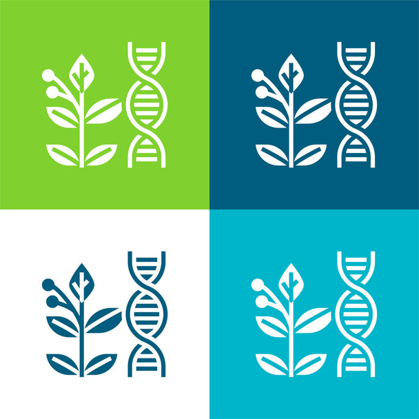 Biología Plano de cuatro colores mínimo icono conjunto - Vector, Imagen
