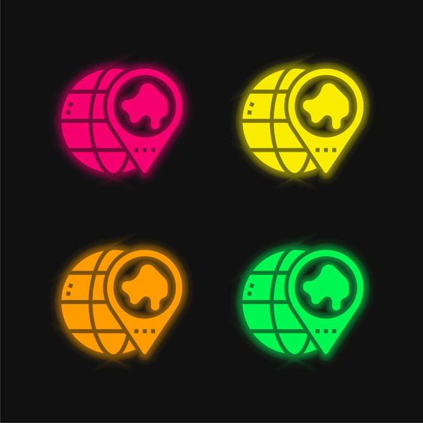 Azië vier kleuren gloeiende neon vector icoon - Vector, afbeelding