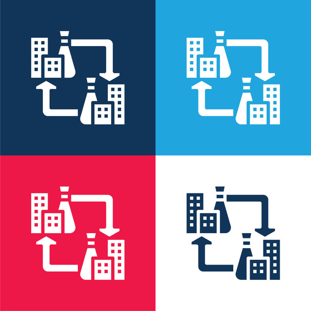 B2b niebieski i czerwony zestaw czterech kolorów minimalny zestaw ikon - Wektor, obraz