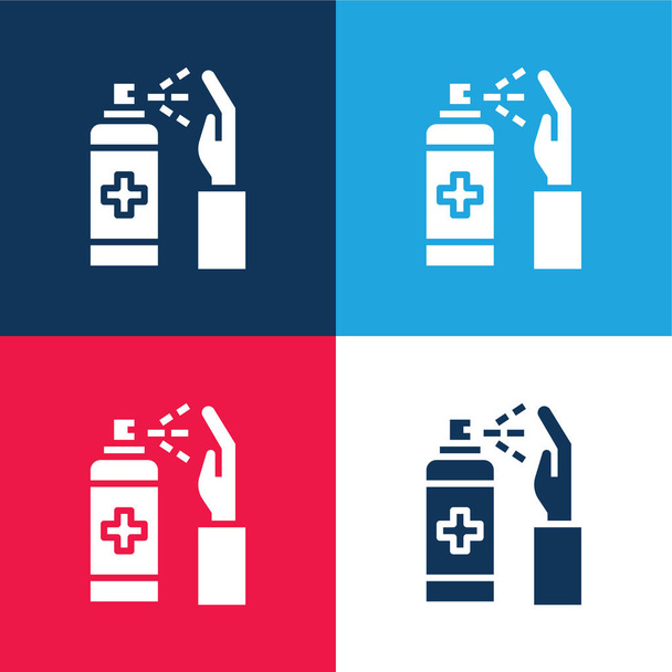 Alcohol Gel azul e vermelho quatro cores conjunto de ícones mínimos - Vetor, Imagem