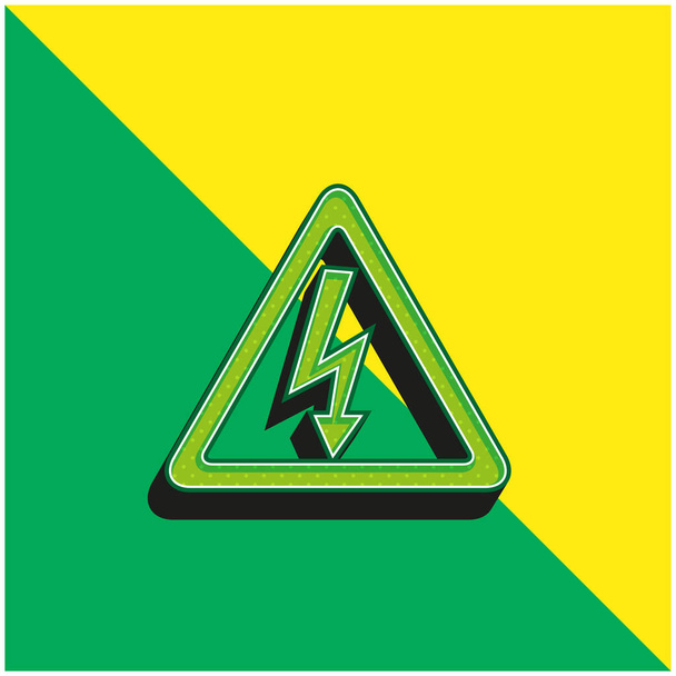 三角形状で電気ショックリスクの矢印ボルト信号緑と黄色の現代的な3Dベクトルアイコンのロゴ - ベクター画像