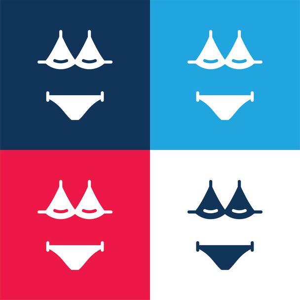 Bikini blu e rosso set di icone minime a quattro colori - Vettoriali, immagini