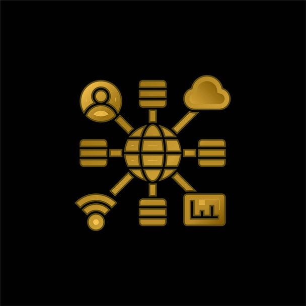 Big Data chapado en oro icono metálico o vector de logotipo - Vector, Imagen