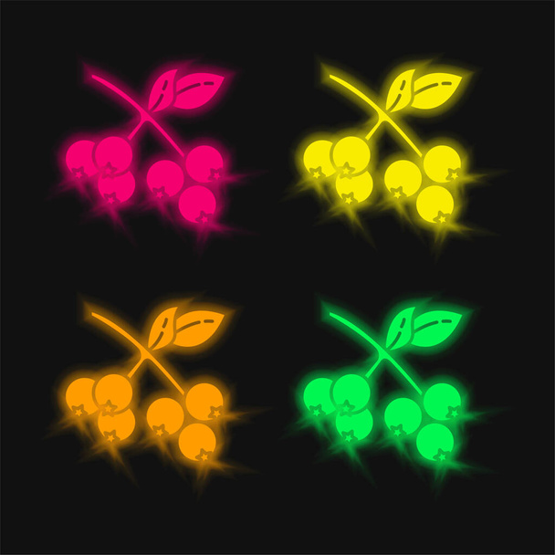 Bessen vier kleuren gloeiende neon vector icoon - Vector, afbeelding
