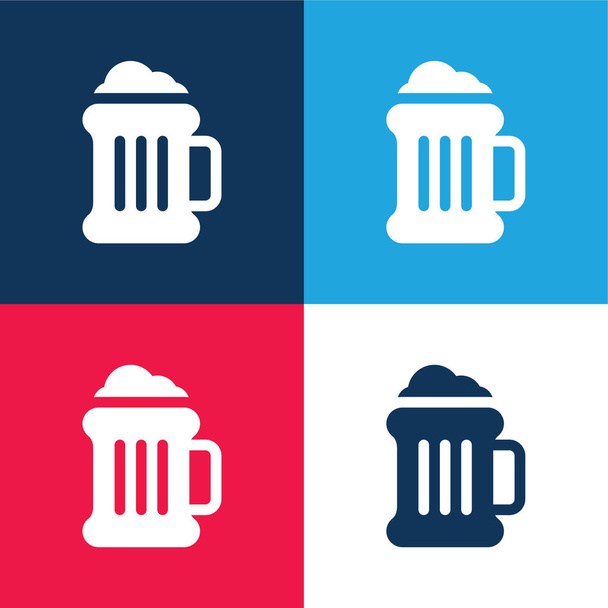 Μπύρα μπλε και κόκκινο τεσσάρων χρωμάτων ελάχιστο σύνολο εικονίδιο - Διάνυσμα, εικόνα