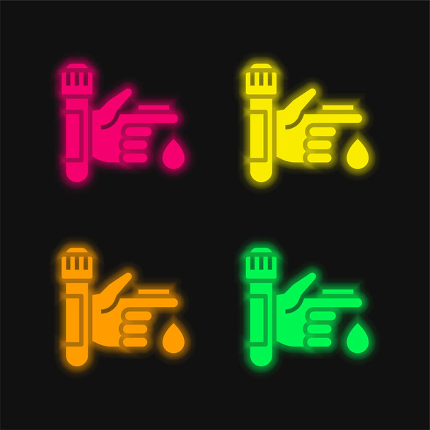 Bluttest vier Farbe leuchtenden Neon-Vektor-Symbol - Vektor, Bild