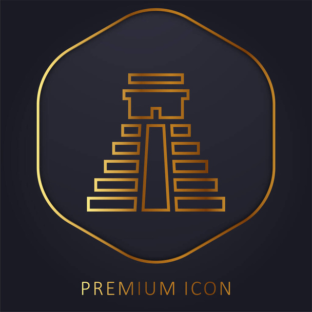 Pirámide Azteca línea dorada logotipo premium o icono - Vector, imagen