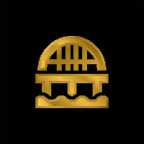 Puente chapado en oro icono metálico o logo vector - Vector, imagen