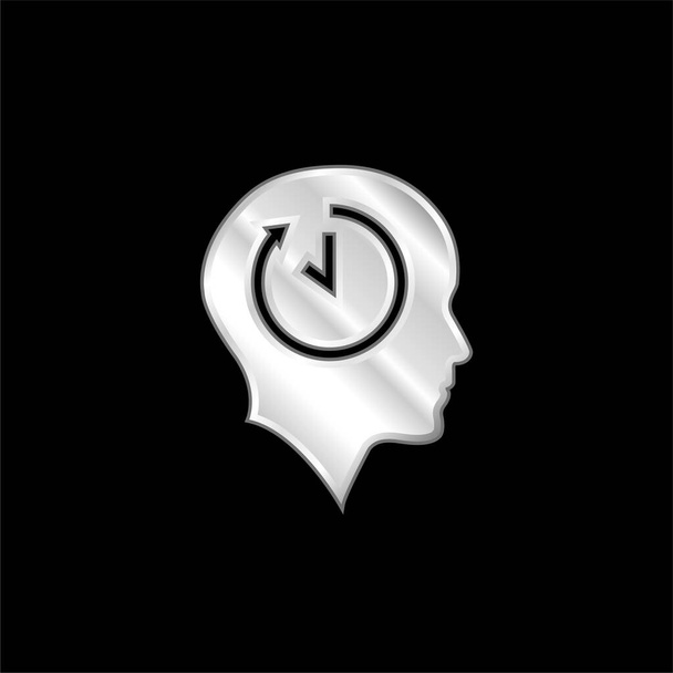 Bald Head With Time Symbol Inside silver plated metallic icon - Vector, Image