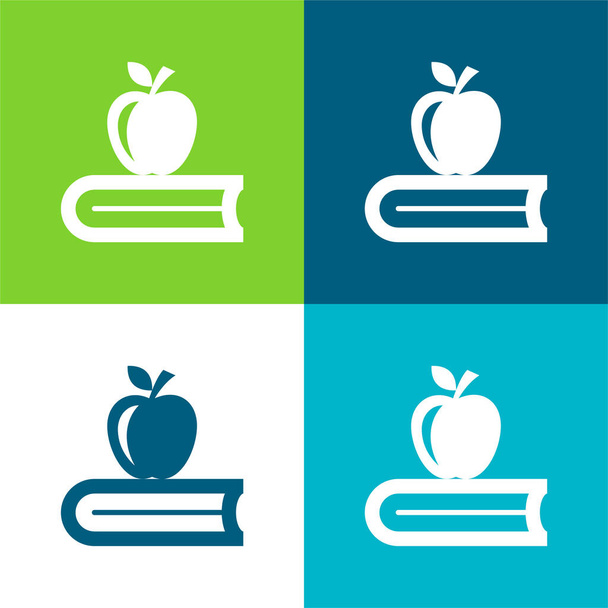 Book With Apple Flat four color minimal icon set - Vector, Image