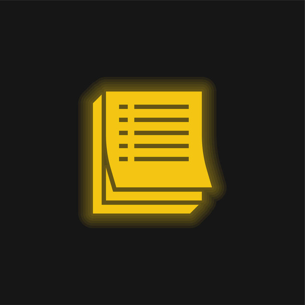 Agenda amarelo brilhante ícone de néon - Vetor, Imagem