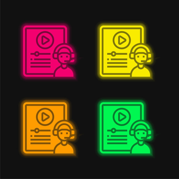 Kevert tanulás négy szín izzó neon vektor ikon - Vektor, kép