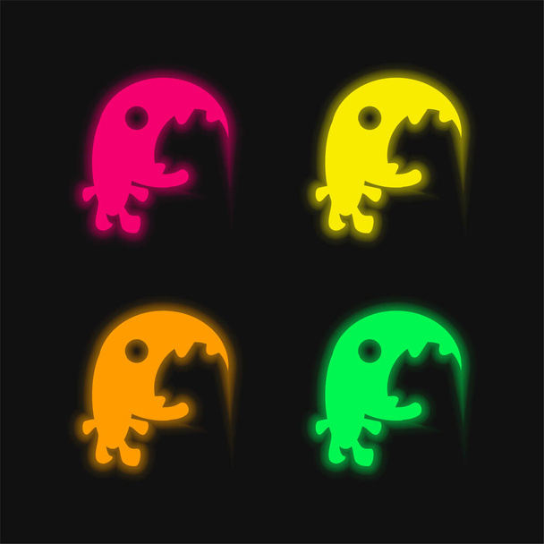 Monstro da Boca Grande ícone de vetor de néon brilhante de quatro cores - Vetor, Imagem
