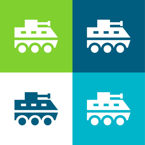 Zırhlı Araç Düz 4 renk simgesi seti - Vektör, Görsel