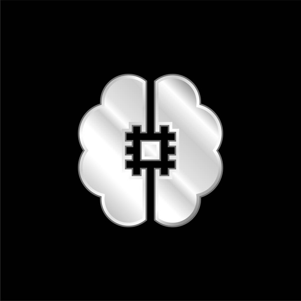 Серебристая икона искусственного интеллекта - Вектор,изображение