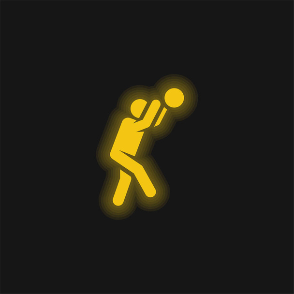 バスケットボール選手黄色の輝くネオンアイコン - ベクター画像