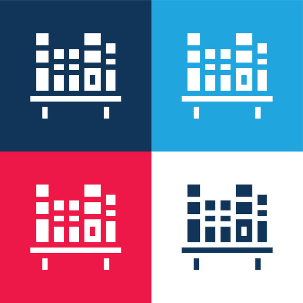 Libros azul y rojo conjunto de iconos mínimo de cuatro colores - Vector, Imagen