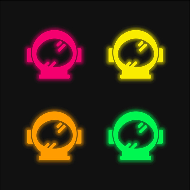 Outil de couverture de tête d'astronaute pour l'icône vectorielle néon rayonnante de quatre couleurs d'espace - Vecteur, image