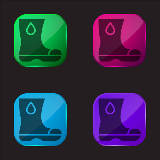 Botas ícone de botão de vidro de quatro cores - Vetor, Imagem