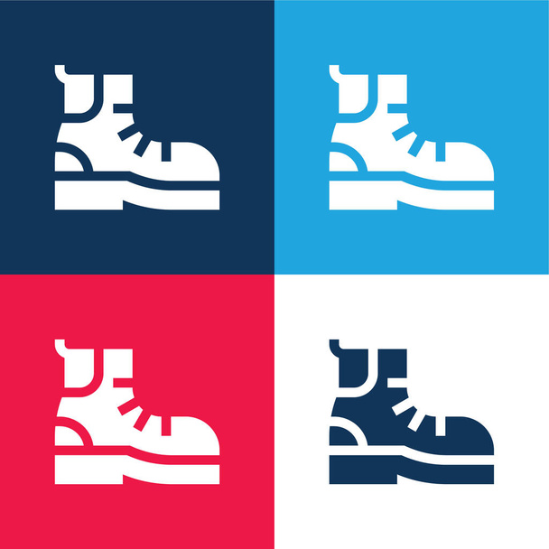 Botas azul y rojo conjunto de iconos mínimo de cuatro colores - Vector, Imagen