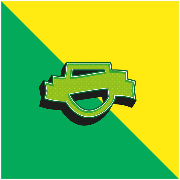 Award Shield Symbol With A Ribbon Banner Green and yellow modern 3d vector icon logo - Vector, Image