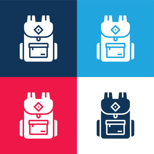 Mochila azul y rojo de cuatro colores mínimo icono conjunto - Vector, imagen