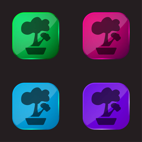 Bonsai čtyři barvy skleněné tlačítko ikona - Vektor, obrázek