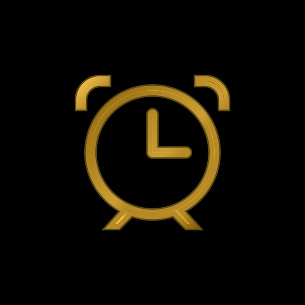 目覚まし時計シンボルゴールドメッキ金属アイコンやロゴベクトル - ベクター画像