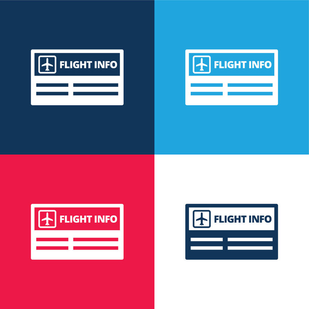 Airport Flight Info Sygnał niebieski i czerwony cztery kolory minimalny zestaw ikon - Wektor, obraz