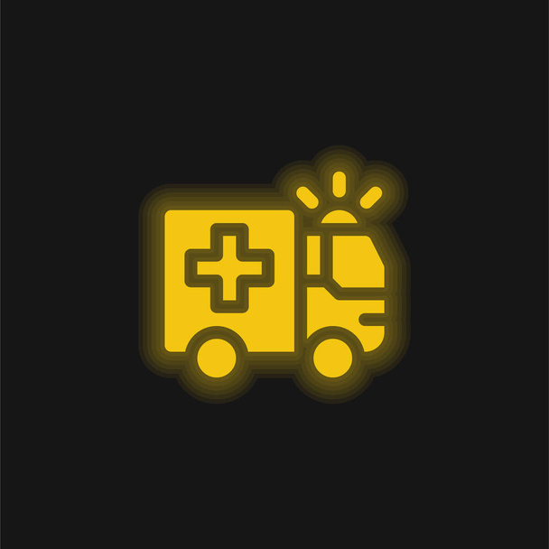 黄色の輝くネオンのアイコンを救急車 - ベクター画像