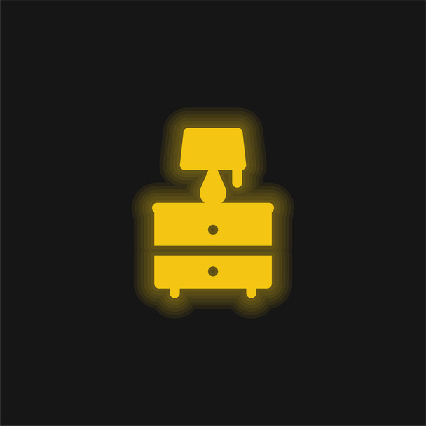 Mesita de noche icono de neón brillante amarillo - Vector, Imagen