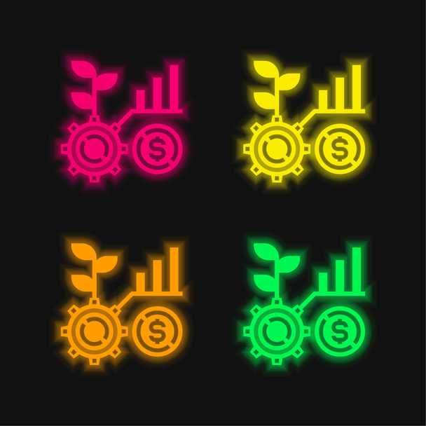 Benefit four color glowing neon vector icon - Vector, Image