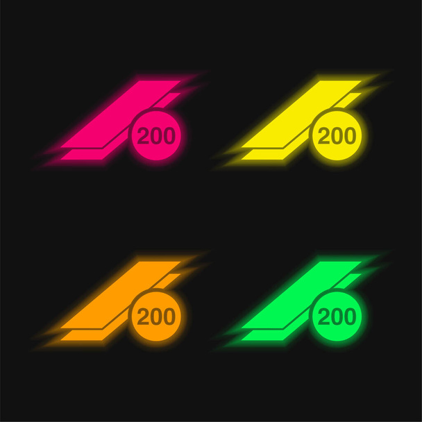 200 Yazdırma Dört renk parlayan neon vektör simgesi - Vektör, Görsel