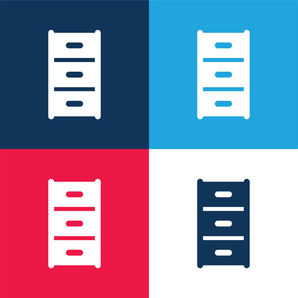 Archív kék és piros négy szín minimális ikon készlet - Vektor, kép