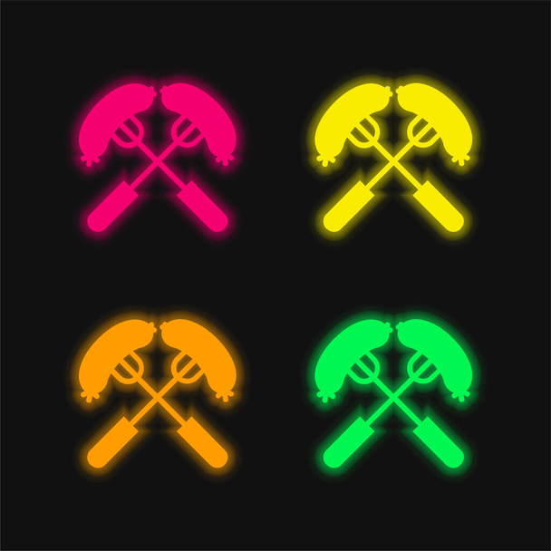 Барбекю 4 цвета светящийся неоновый вектор значок - Вектор,изображение