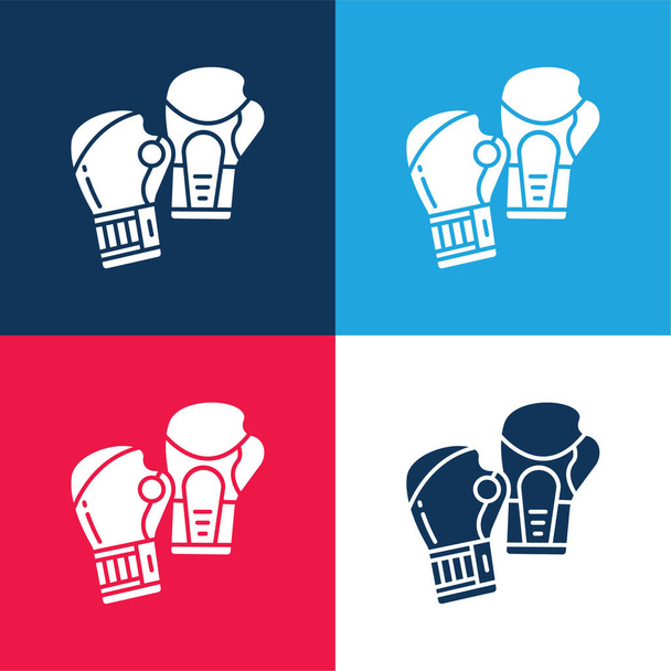 Rękawice bokserskie niebieski i czerwony zestaw czterech kolorów minimalny zestaw ikon - Wektor, obraz